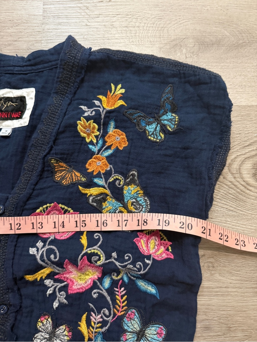 Johnny Was Navy Embroidered Floral & Butterfly Tunic - Picture 8 of 9